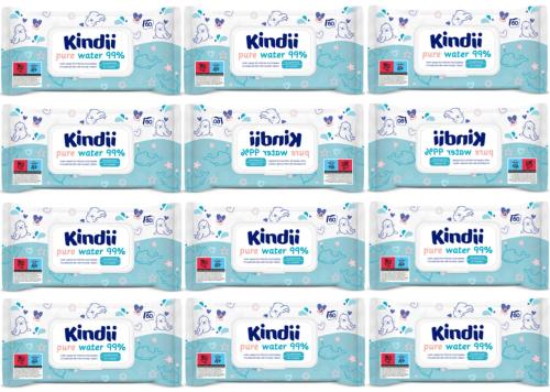 CLEANIC Kindii Chusteczki Wodne Pure Water 99% 12 Opakowań Po 60szt 5107
