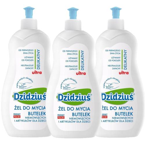 Zestaw 3x DZIDZIUŚ  Hipoalergiczny Żel Do Mycia Butelek Oraz Artykułów Dla Dzieci 0,5L