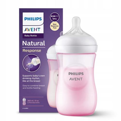 Avent Butelka Antykolkowa Natural 3 Response 260ml 903/11 Różowa