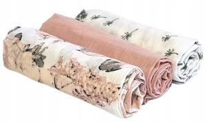 Czas Bobasa Pieluchy Pieluszki Muślinowe Premium 3szt 60x75cm Peonie