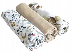 Czas Bobasa Pieluchy Pieluszki Muślinowe Premium 3szt 60x75cm Złote Kwiaty