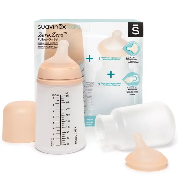 Suavinex Zestaw Startowy ZERO ZERO Butelka Antykolkowa 270ml O Średnim Przepływie 3m+ 7416