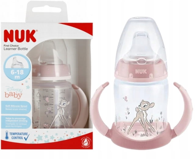 Nuk Butelka 150ml Z Uchwytami First Choice Ustnik Niekapek 6m+ Bambi