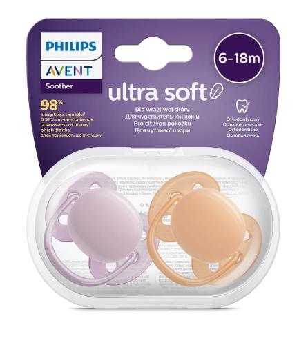 Avent Smoczek Ultra Soft 6-18m Oddychający + Etui 091/33