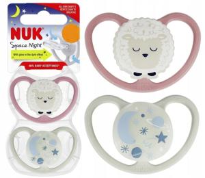 Nuk Smoczek Space Night Silikonowy 6-18m 736619 2szt Różowy