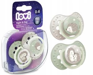 Lovi Smoczek Silikonowy Dynamiczny 0-6m 2 Szt Night&day Hedgehog Świecący