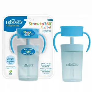 DR BROWN'S ZESTAW 2W1 KUBEK ZE SŁOMKĄ + NIEKAPEK 360* +UCHWYTY 300 ML BIDON