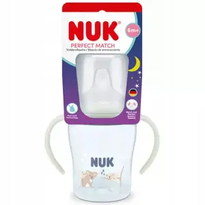 NUK KUBEK BUTELKA NIEKAPEK 150ml PERFECT MATCH 6m+ Z UCHWYTEM ŚWIECI NIGHT