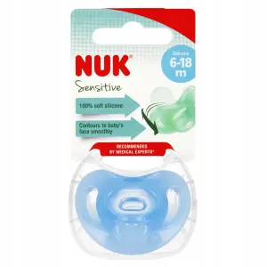 NUK Smoczek uspokajający silikonowy 6-18m Sensitive niebieski