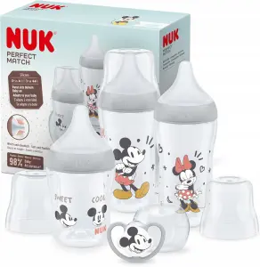 ZESTAW 3 BUTELEK NUK PERFECT MATCH + SMOCZEK USPOKAJAJĄCY MYSZKA MIKI 0-6M