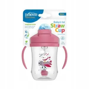 KUBEK NIEKAPEK ZE SŁOMKĄ 270 ML DR BROWNS RÓŻOWY KRÓLIK
