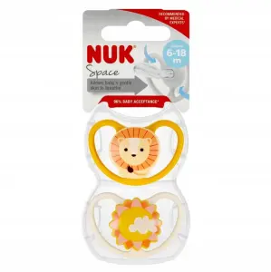 NUK SMOCZEK SILIKONOWY USPOKAJAJĄCY ANATOMICZNY SPACE 6-18M 2SZT + ETUI