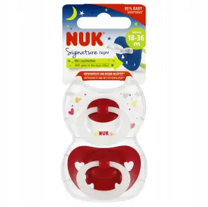 NUK SMOCZEK ANATOMICZNY SIGNATURE SILIKONOWY 18-36M 2SZT + ETUI ŚWIECI