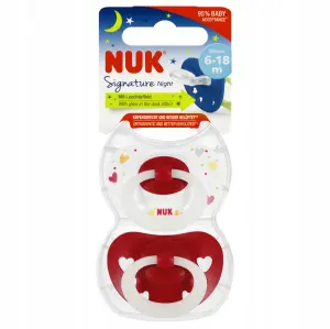 NUK SMOCZEK ANATOMICZNY SIGNATURE SILIKONOWY 6-18M 2SZT + ETUI ŚWIECI