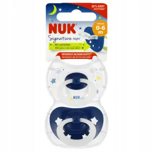 NUK SMOCZEK ANATOMICZNY SIGNATURE SILIKONOWY 0-6M 0+ 2SZT + ETUI ŚWIECI