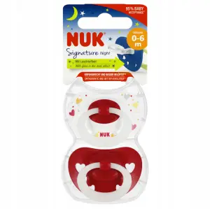 NUK SMOCZEK ANATOMICZNY SIGNATURE SILIKONOWY 0-6M 0+ 2SZT + ETUI ŚWIECI