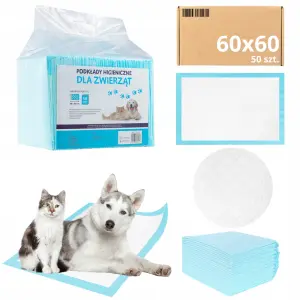 PODKŁADY MEDIBED MATY TRENINGOWE CHŁONNE 500ML DLA ZWIERZĄT 60X60CM 50 SZT