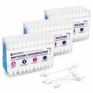 PATYCZKI HIGIENICZNE Z OGRANICZNIKIEM DO USZU DLA DZIECI I NIEMOWLĄT 165SZT