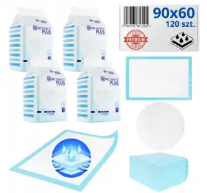 PODKŁADY CHŁONNE JEDNORAZOWE MEDIBED PLUS 90X60 MOCNE PREMIUM 120 SZT 910ML