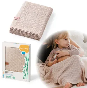 Kocyk dzianinowy bambusowy dla niemowląt 75x100 Babyono 1673/02 jasny beż