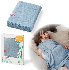 Kocyk dzianinowy bambusowy dla niemowląt 75x100 Babyono 1673/04 niebieski