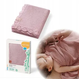Kocyk dzianinowy bambusowy dla niemowląt 75x100 Babyono 1674/01 różowy