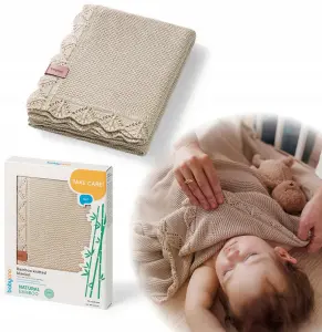 Kocyk dzianinowy bambusowy dla niemowląt 75x100 Babyono 1674/02 jasny beż