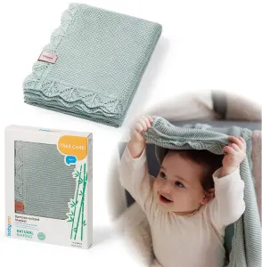 Kocyk dzianinowy bambusowy dla niemowląt 75x100 Babyono 1674/04 szałwiowy