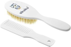 Akuku Szczotka Z Naturalnego Włosia + Grzebień Biała 0307