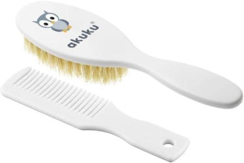 Akuku Szczotka Z Naturalnego Włosia + Grzebień Biała 0307