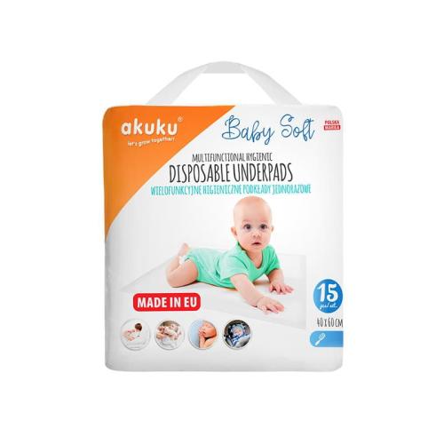 Akuku Jednorazowe Podkłady Higieniczny BABY SOFT 40x60cm 15szt 0500