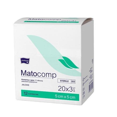 Matocomp Kompresy Gaziki Jałowe 17-nitkowe, 12-warstwowe, 5 x 5 cm 20x3 szt.