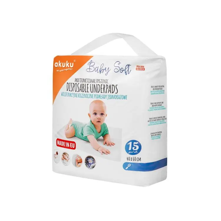 Akuku Jednorazowe Podkłady Higieniczny BABY SOFT 40x60cm 15szt 0500