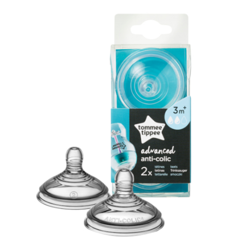 Tommee Tippee Smoczek Średni Przepływ 3m+ nr.2 2szt Do Butelek Anti-Colic Z Czujnikiem 1286