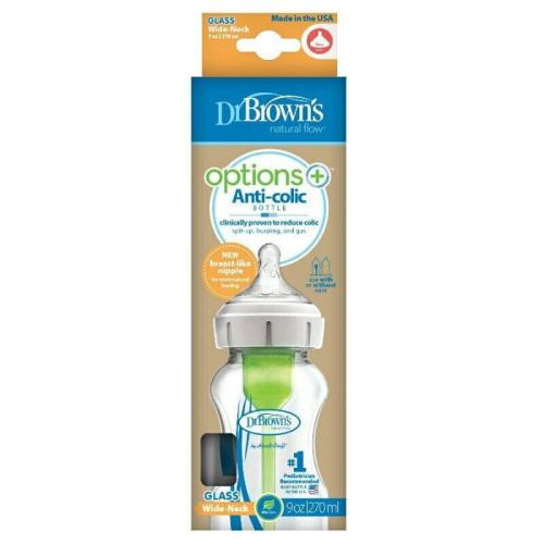 Dr Brown's Butelka Antykolkowa Options+ SZKLANA 270ml Szeroka Szyjka WB91700