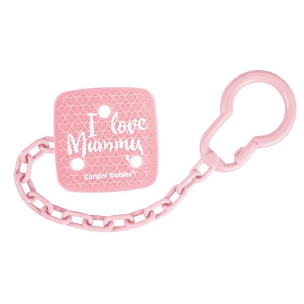 CANPOL Łańcuszek Klips Zawieszka Do Smoczka 2/434 I Love Mummy Różowy