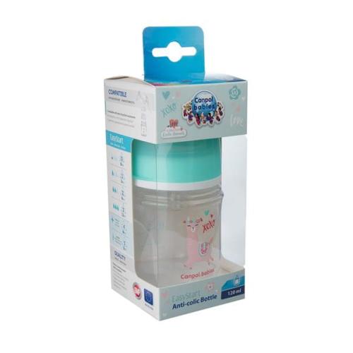 CANPOL Butelka Antykolkowa Szeroka 120 ml 35/220 Zielona Lama