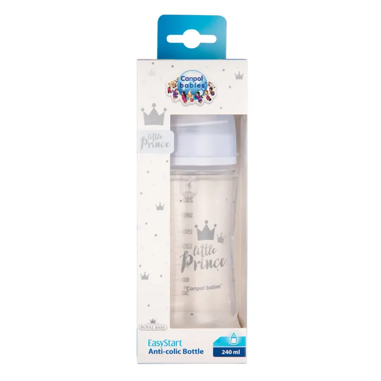 CANPOL Butelka Antykolkowa Szeroka 240 ml ROYAL BABY 35/234 Niebieska