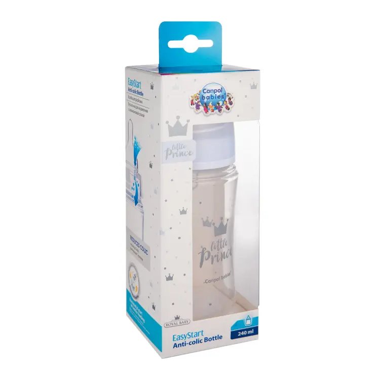CANPOL Butelka Antykolkowa Szeroka 240 ml ROYAL BABY 35/234 Niebieska