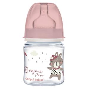 CANPOL Butelka Antykolkowa Szeroka 120 ml BONJOUR PARIS 35/231 Różowa