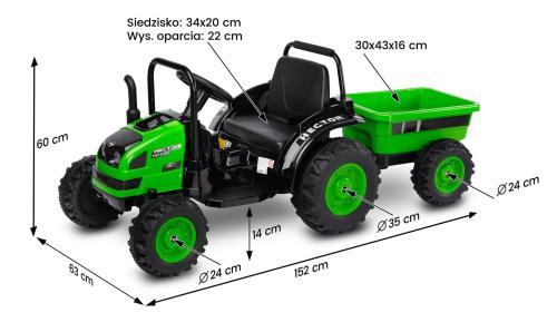 Toyz By Caretero Traktor Pojazd Na Akumulator z Przyczepą Hector Zielony