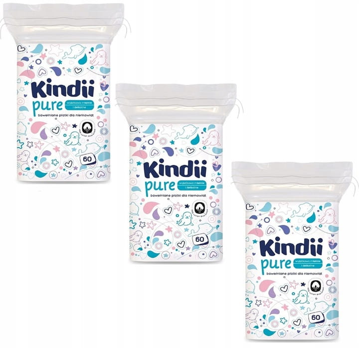 CLEANIC Kindii PŁATKI KOSMETYCZNE DZIDZIUŚ PURE 3 Opakowania x60szt