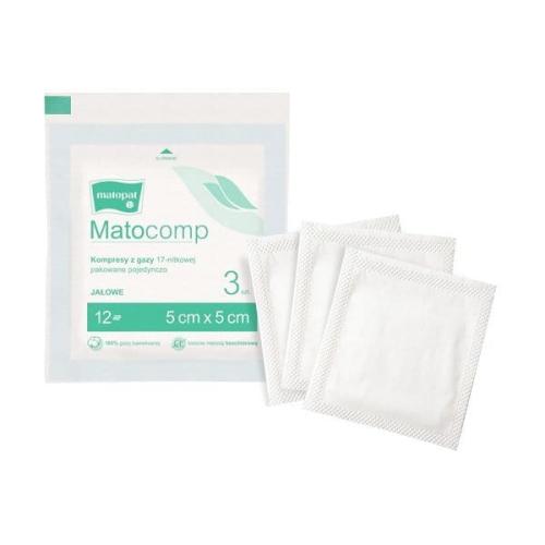 Matocomp Kompresy Gaziki Jałowe Do Przemywania Pępuszka i Oczu, 17-nitkowe, 12-warstwowe, 5 x 5 cm 3 szt.