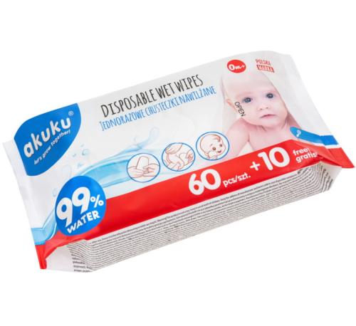 Akuku Jednorazowe Chusteczki Nawilżane Wodą 12 Opakowań 840szt 0031