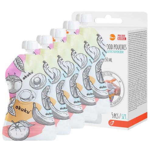 Akuku Saszetki Wielorazowe Na Pokarm 150ml 5szt 0056