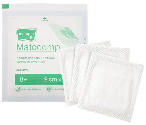 Matocomp Kompresy Gaziki Jałowe Do Przemywania Pępuszka i Oczu, 17-nitkowe, 12-warstwowe, 9 x 9 cm 3 szt.