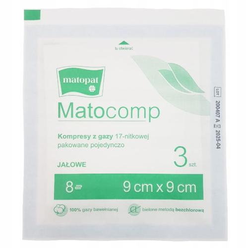 Matocomp Kompresy Gaziki Jałowe Do Przemywania Pępuszka i Oczu, 17-nitkowe, 12-warstwowe, 9 x 9 cm 3 szt.
