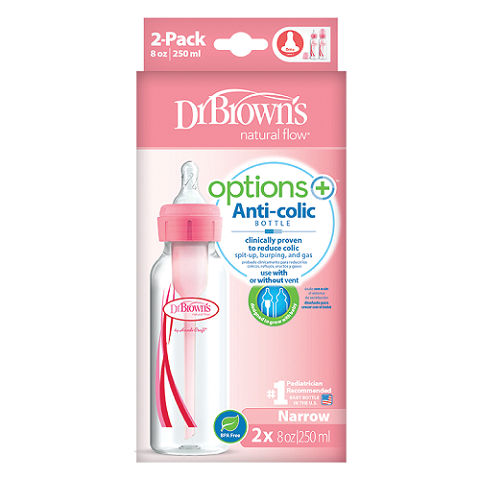 Dr Brown's Zestaw Options+ Wąska Szyjka Butelka 250ml 2szt Różowy 82305