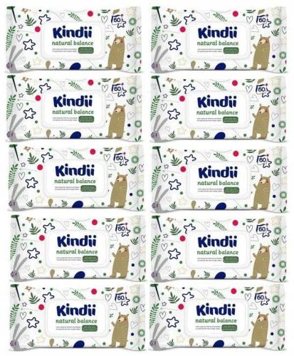 CLEANIC Kindii Chusteczki Nawilżane Natural Balance 10 Opakowań Po 60szt 9090