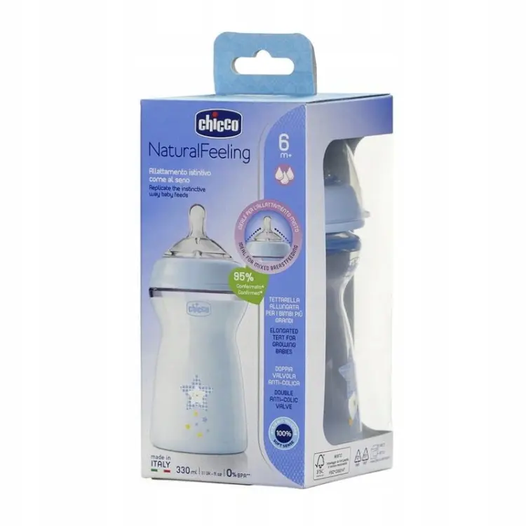 Chicco Butelka Plastikowa NaturalFeeling 6m+ 330 ml BLUE 3756